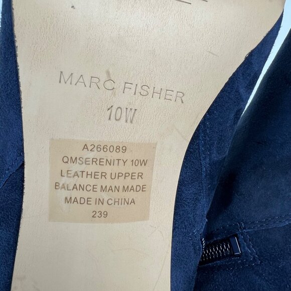 Marc Fisher Womens Serenity Peep Toe Booties Blue Suede Zip Detail size 10W Wide - Picture 16 of 16